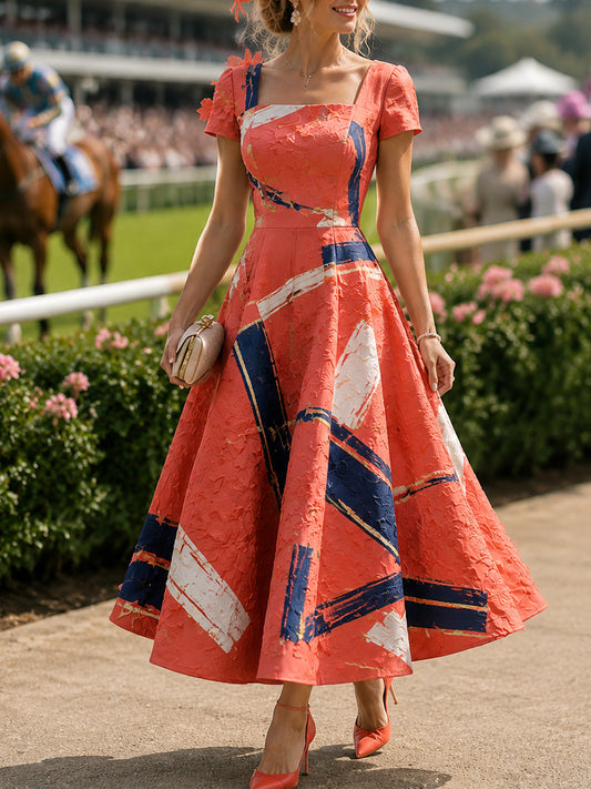 Women's Vintage Melbourne Cup Australian Horse Racing Square-Neck Dress