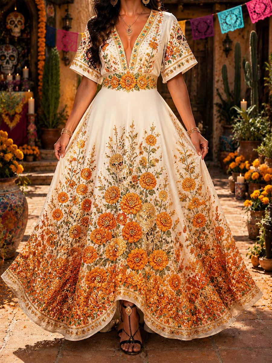Women's Day of the Dead Marigold Floral Premium Dress