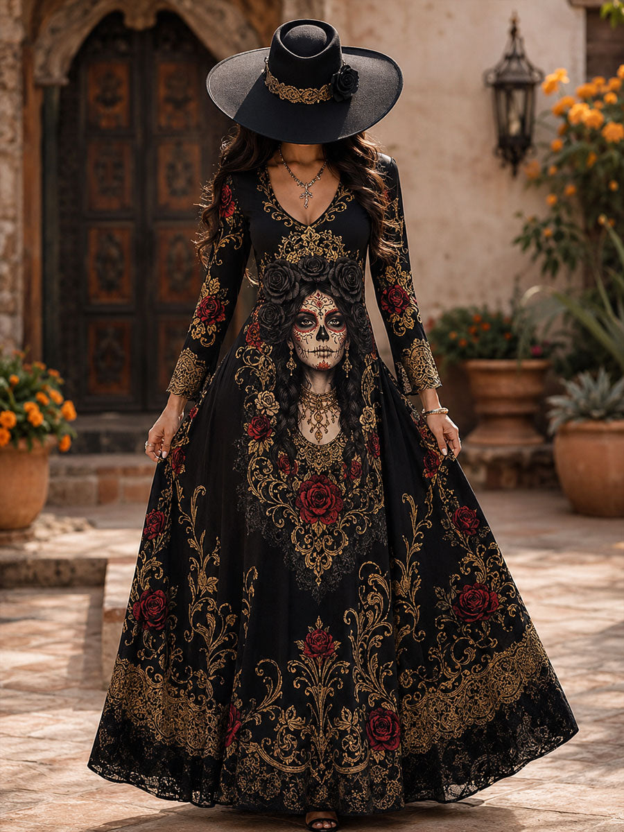 Women's Elegant Catrina Skull Dress