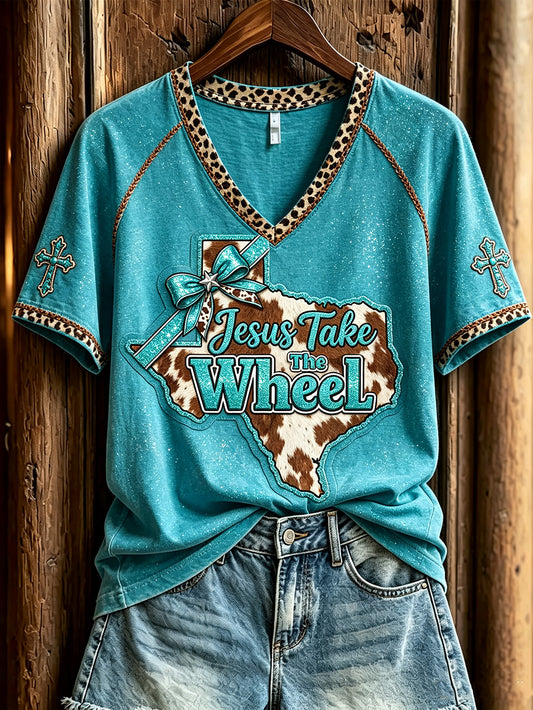 Women's Western Wind element pattern printed casual short-sleeve T-shirt