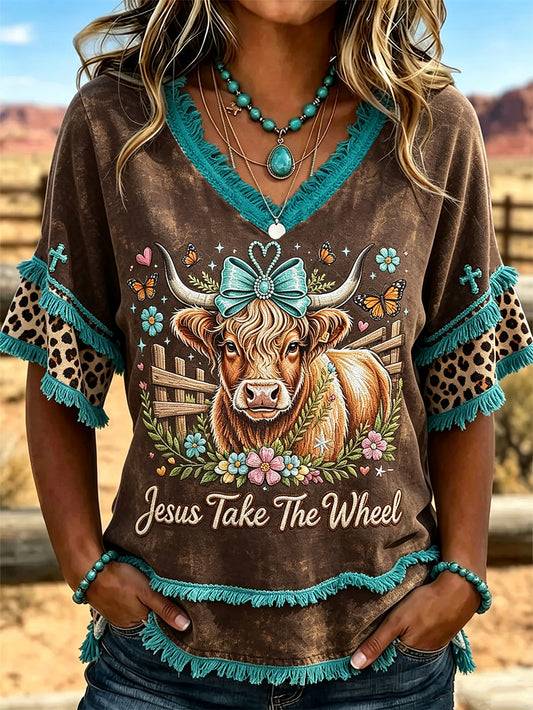 Women's Western Wind Element Pattern Printed Casual Cotton-Linen Shirt