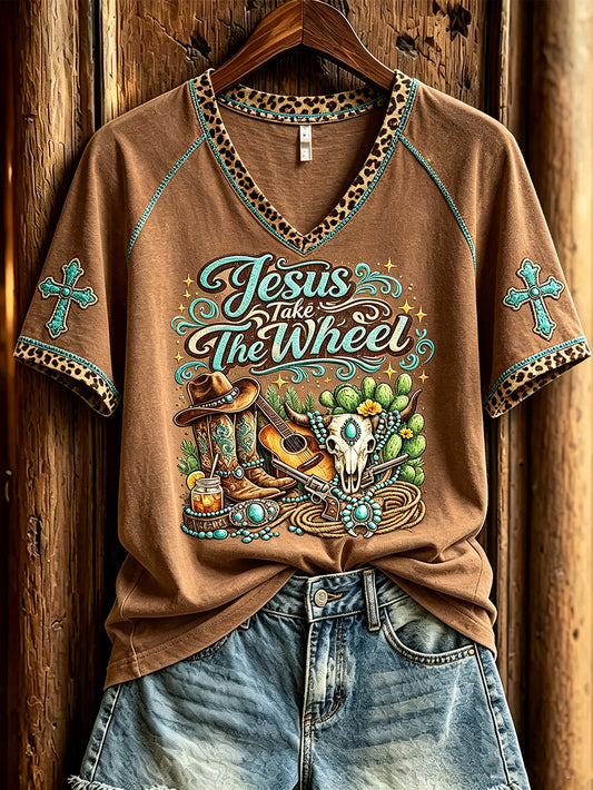 Women's Western Wind element pattern printed casual short-sleeve T-shirt