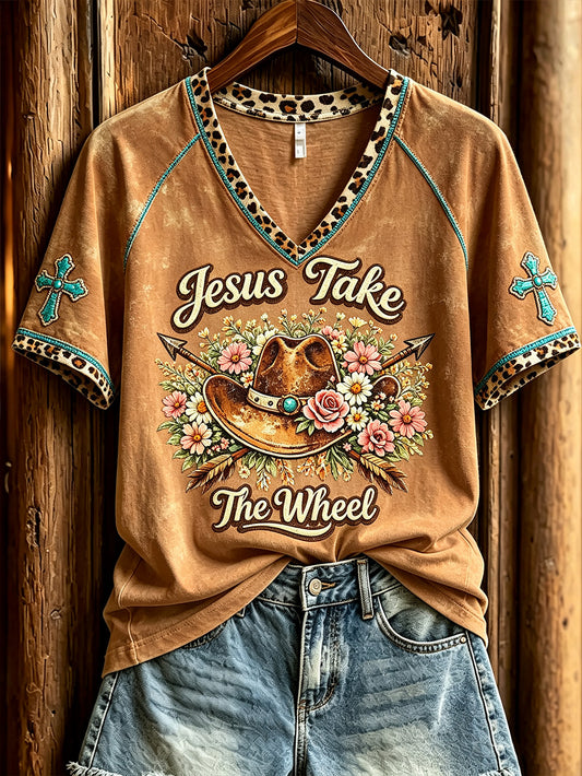 Women's Western Wind element pattern printed casual short-sleeve T-shirt