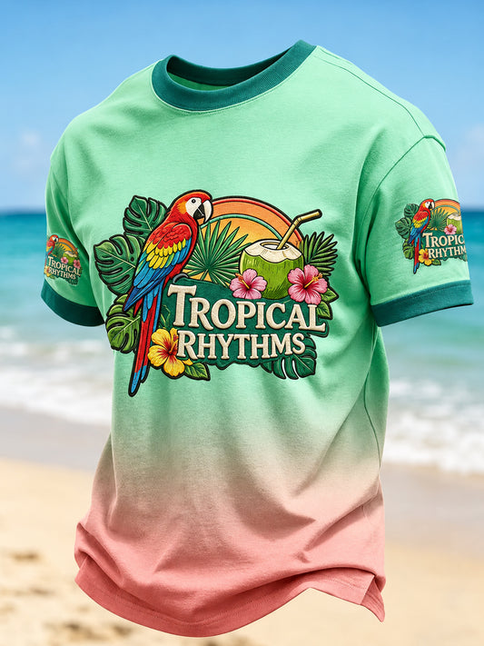 Men's I'm Retired Tropical Rhythms Vacation Parrot Hibiscus Flower  Short Sleeve T-shirt