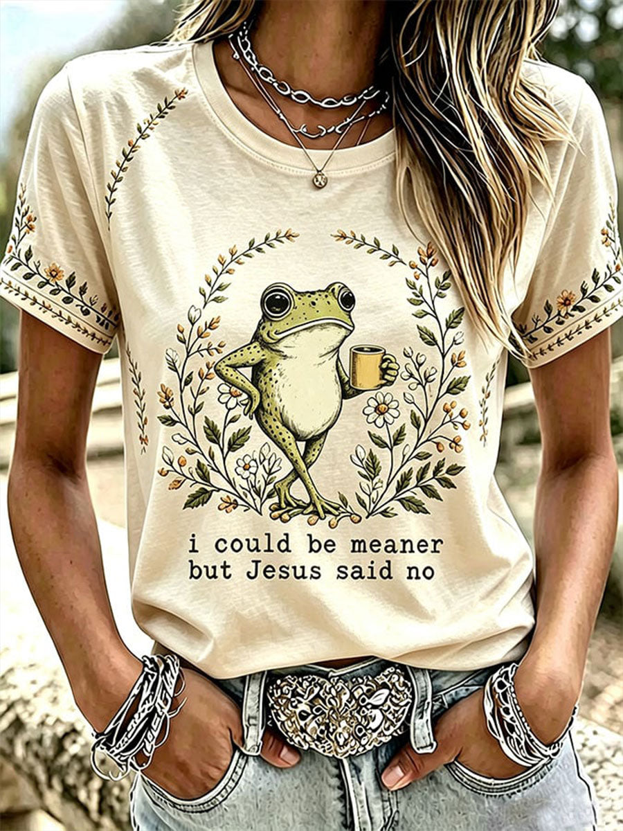 Women's 'I Could Be Meaner But Jesus Said No' Printed Casual T-Shirt