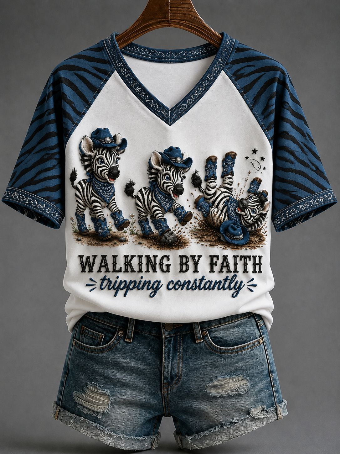 Women's Walking By Faith V-neck Off-shoulder Short-sleeved T-shirt
