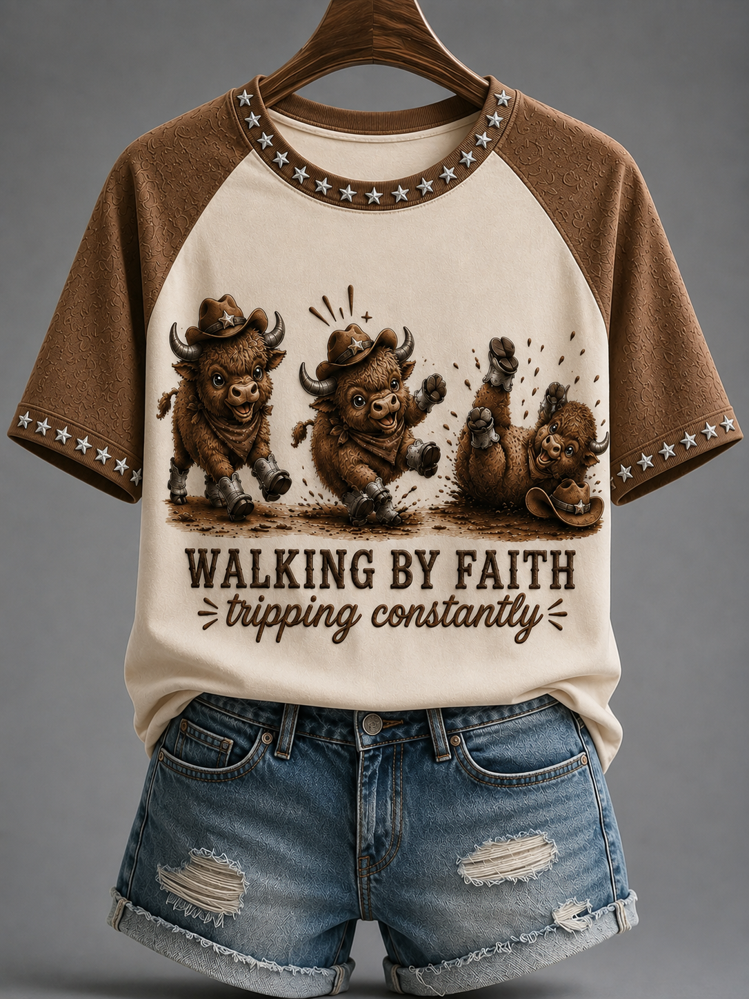 Women's Walking By Faith Round Neck Short Sleeve T-shirt