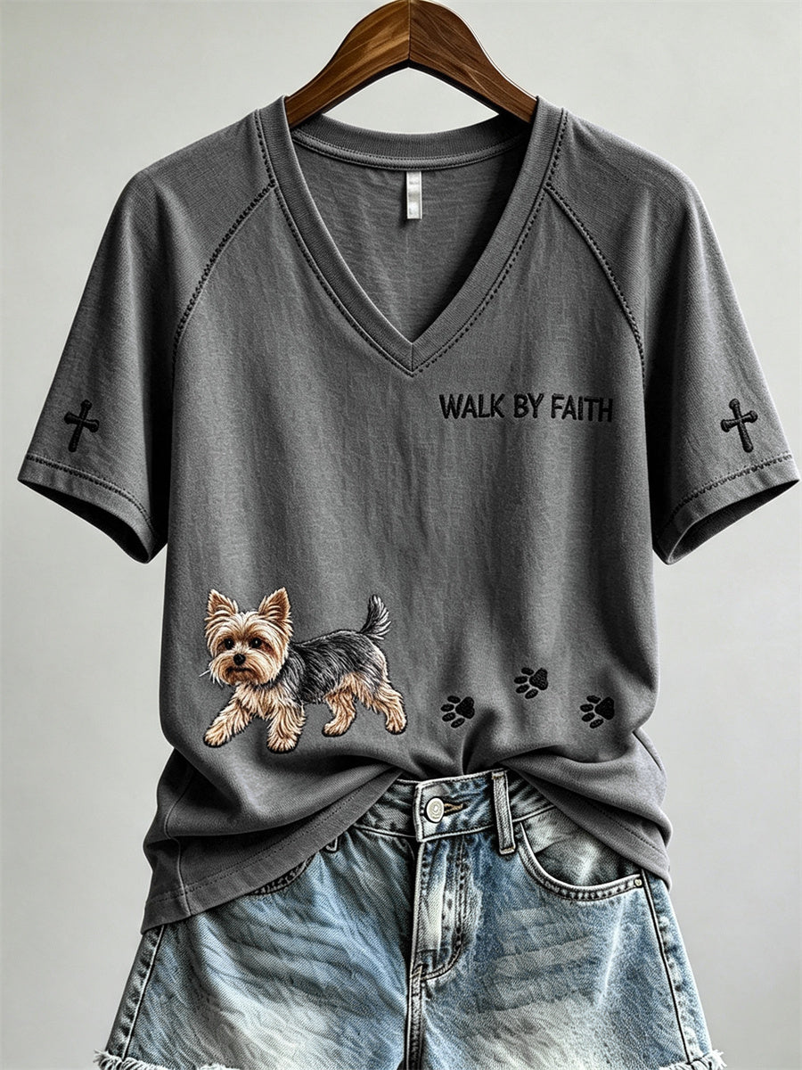 Women's Walk By Faith Yorkshire Dog & Paw Prints short-sleeved T-shirt