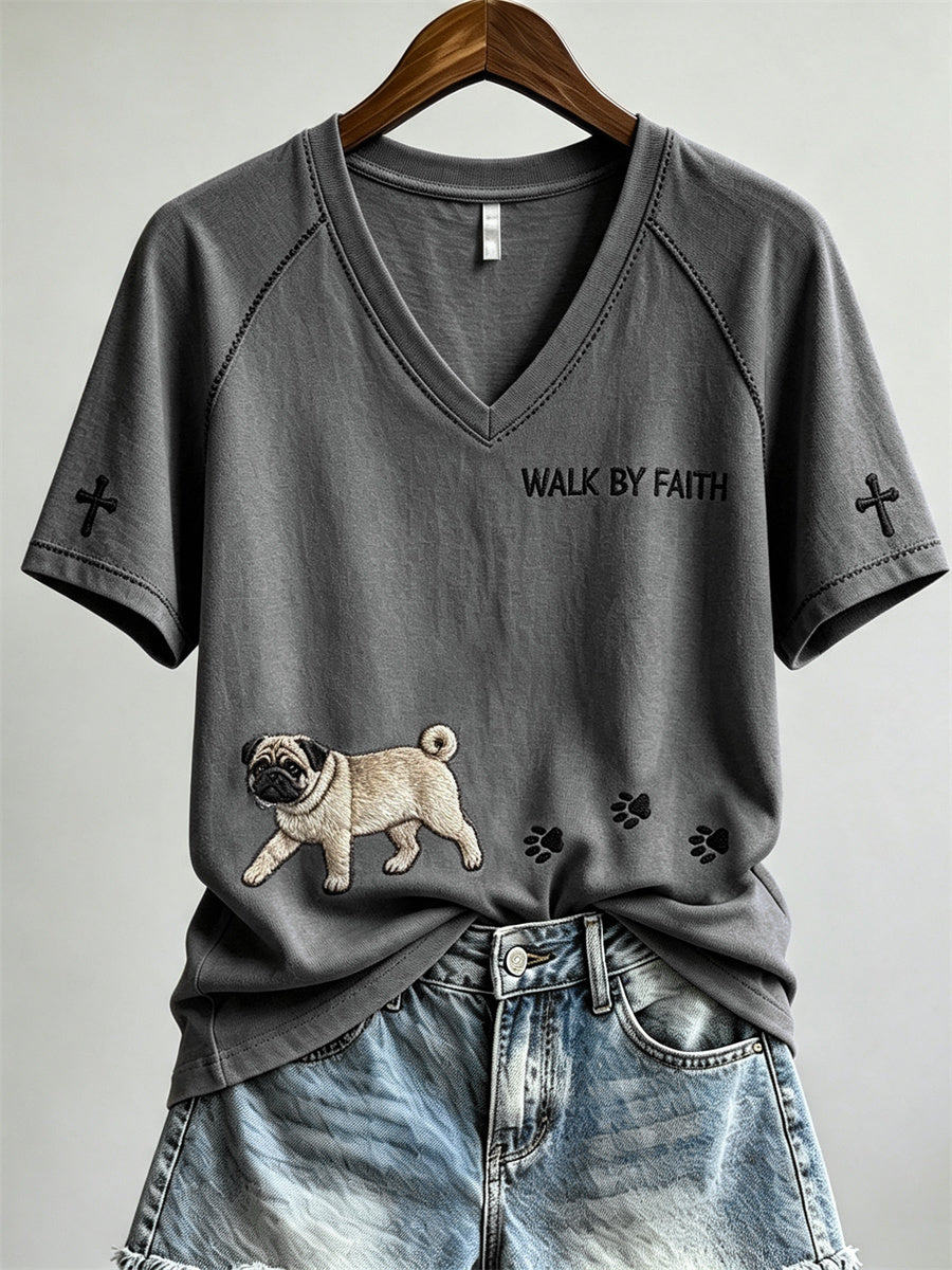 Women's Walk By Faith Pug Dog & Paw Prints short-sleeved T-shirt