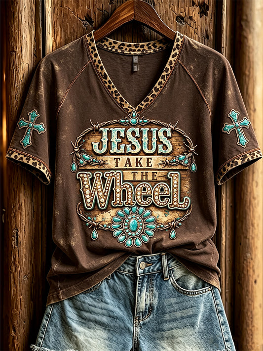 Women's Western Wind element pattern printed casual short-sleeve T-shirt