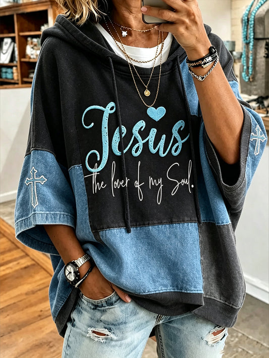Women’s faith-themed fun pattern printed casual short-sleeve hoodie