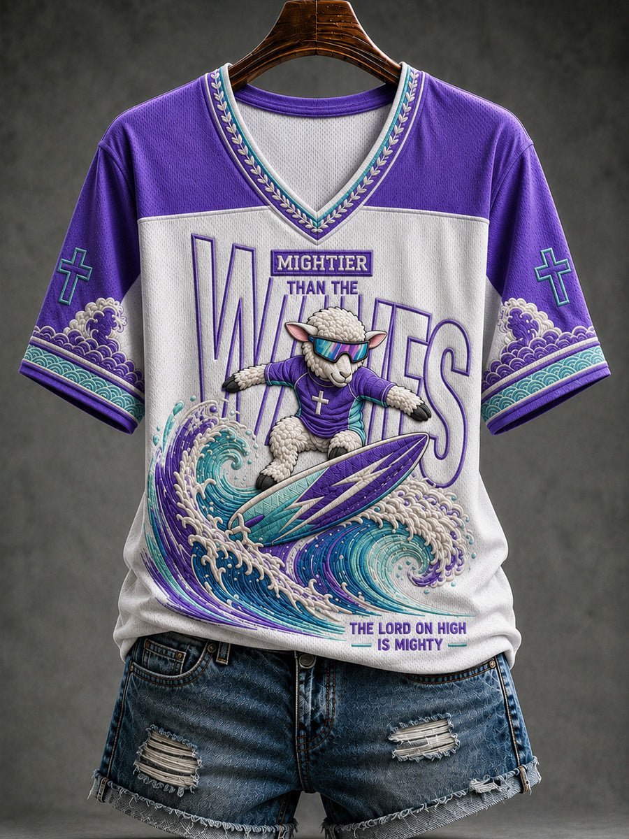 Women's Christian Mightier Than The Waves V-neck Short Sleeve T-shirt