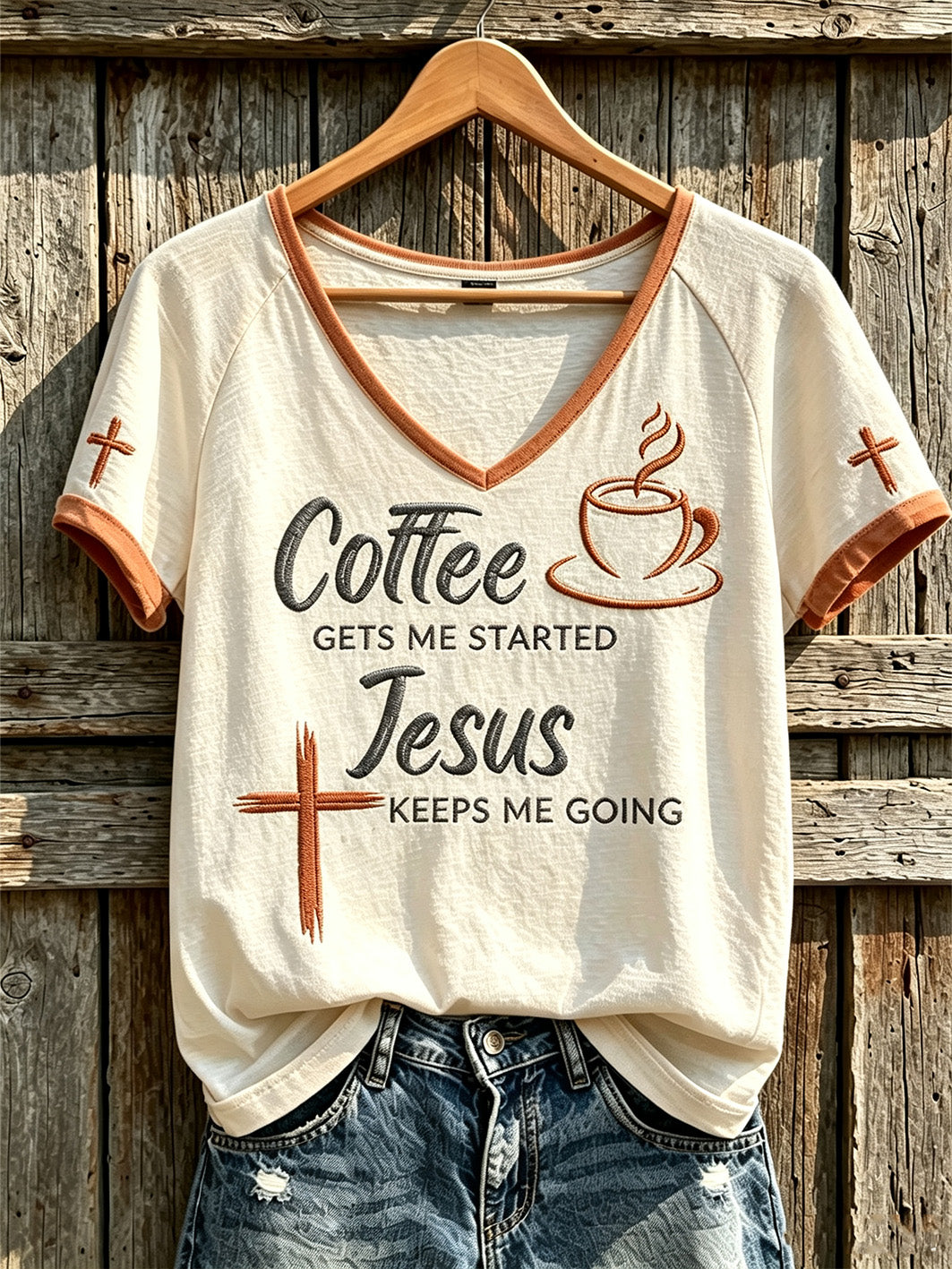 Women's faith-themed fun slogan pattern printed casual short-sleeve T-shirt