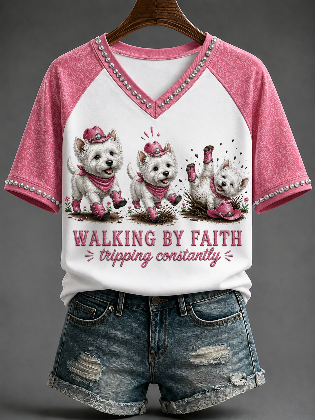 Women's Walking By Faith V-neck Off-shoulder Short-sleeved T-shirt