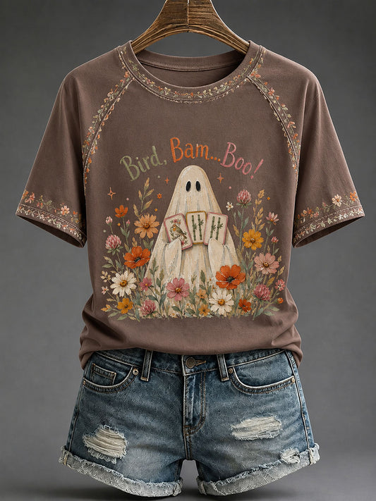 Women's Halloween Mahjong Night Printed Casual T-Shirt
