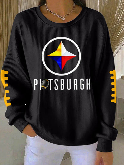 Women's Pittsburgh Football Ribbed Round-Neck Sweatshirt