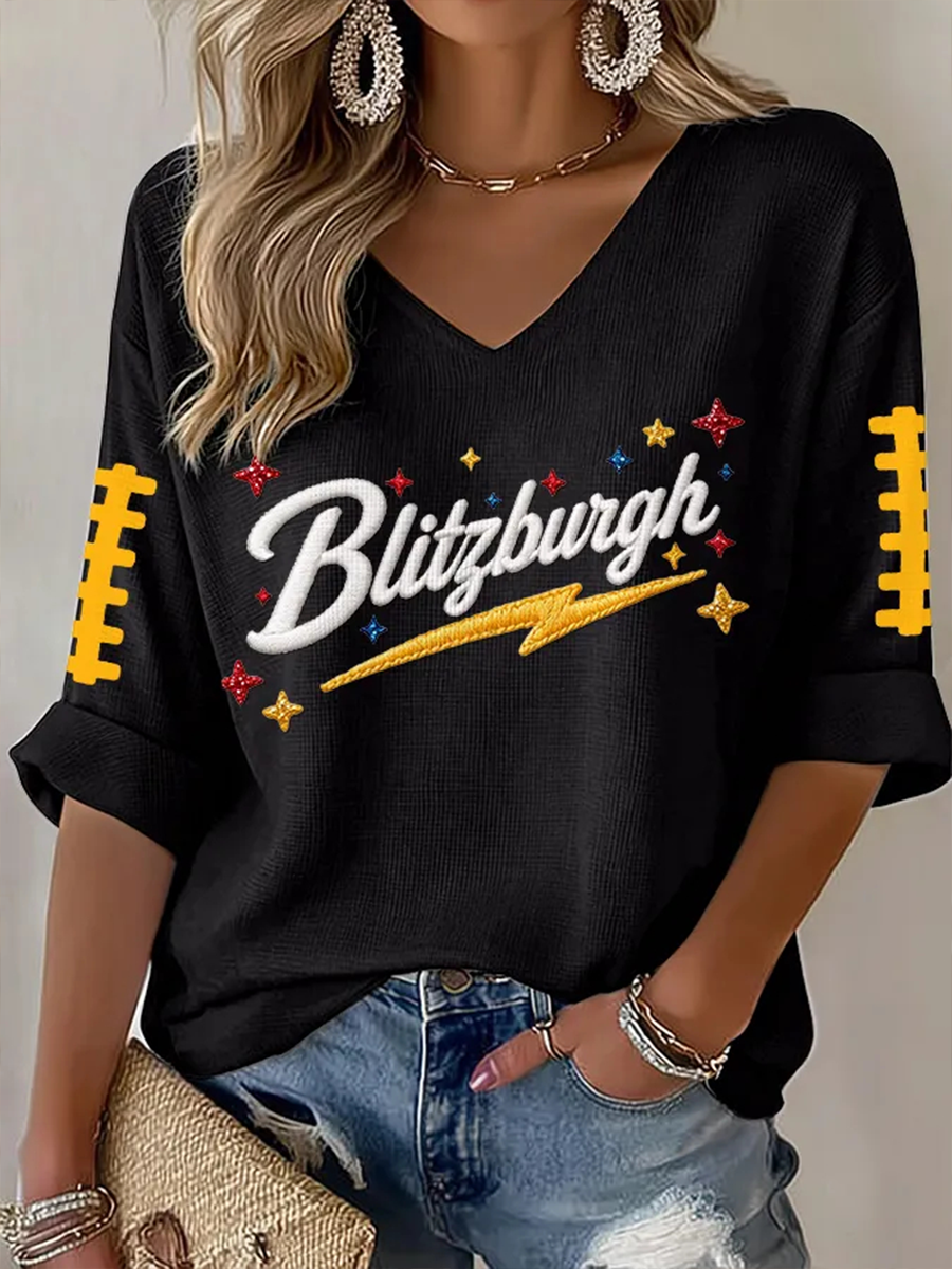 Women's Blitzburgh Mid-length Sleeves V-Neck T-Shirt