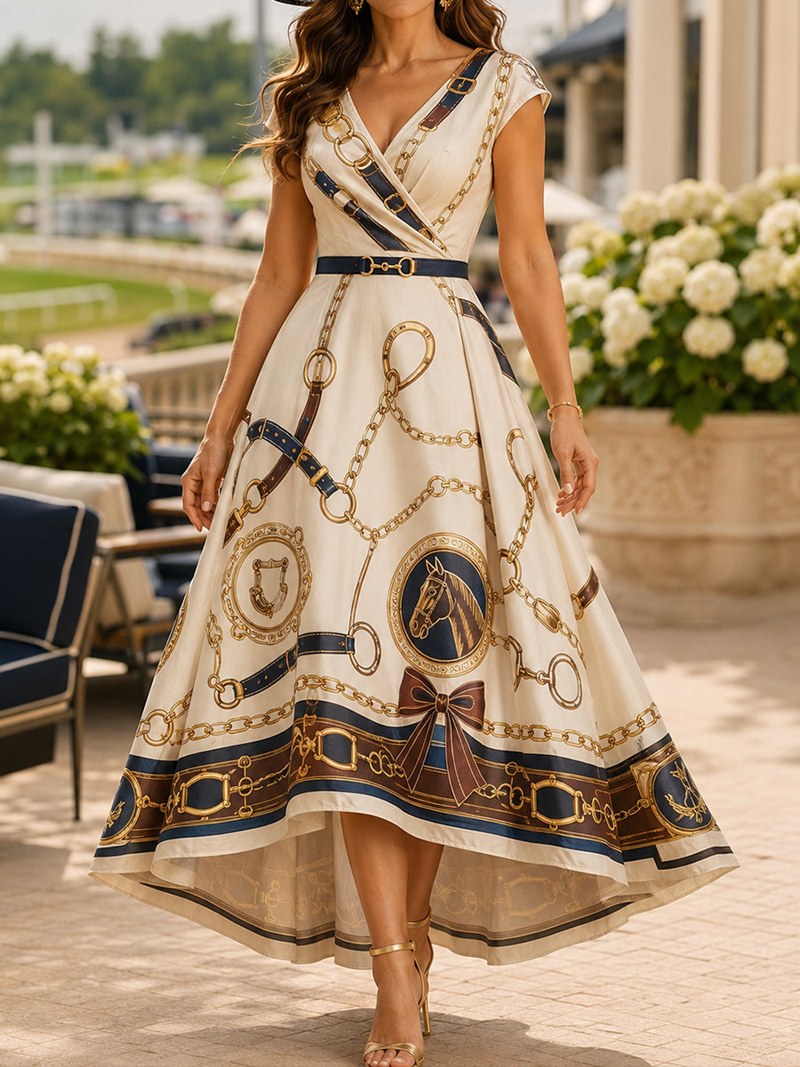 Women's Australian Horse Racing V-Neck Dress