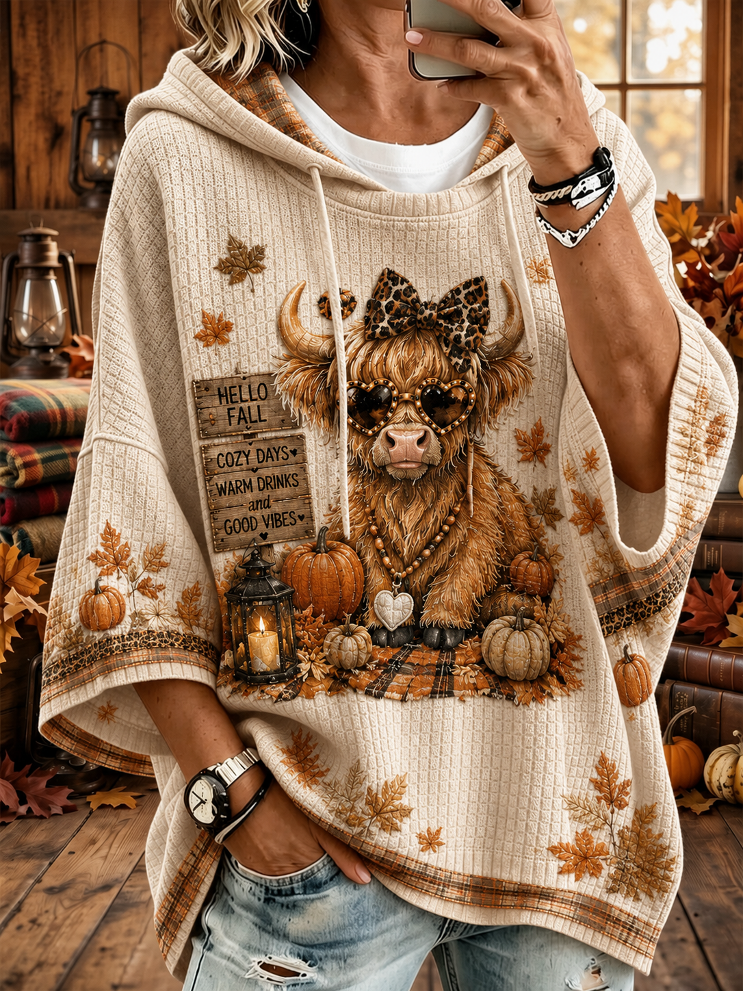 Women's Autumn Fall Basic Waffle Hoodie