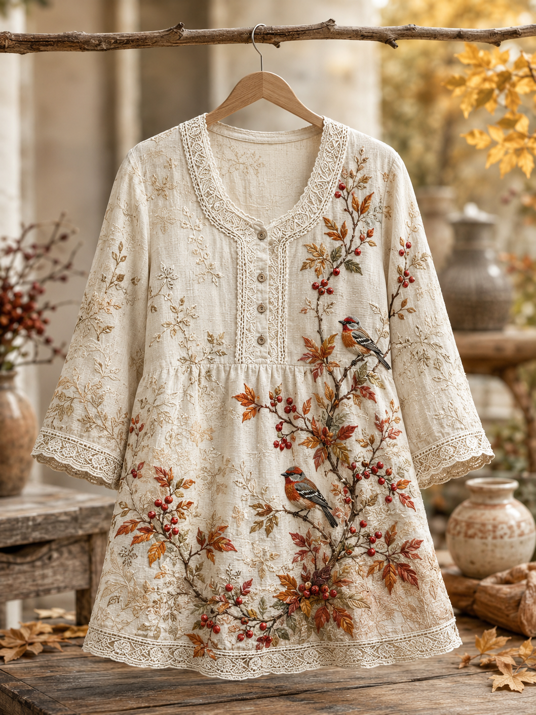 Women's Autumn Vintage Button Up A Line Linen Shirt