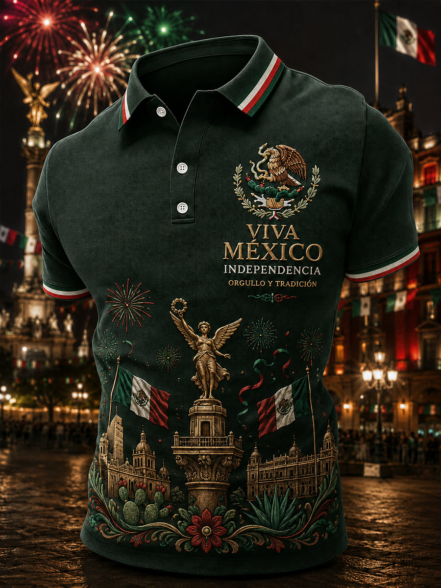 Men's Independence Day-Themed Print Short-Sleeve Polo Shirt