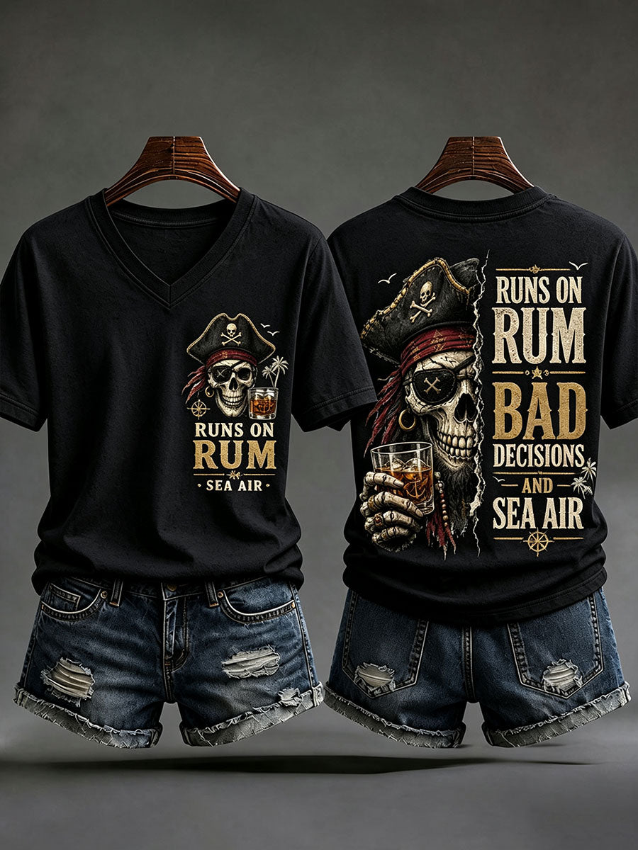 Women's 'Runs On Rum, Bad Decisions, And Sea Air' V-Neck T-Shirts