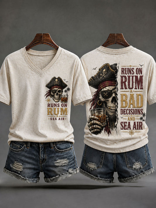 Women's 'Runs On Rum, Bad Decisions, And Sea Air' V-Neck T-Shirts