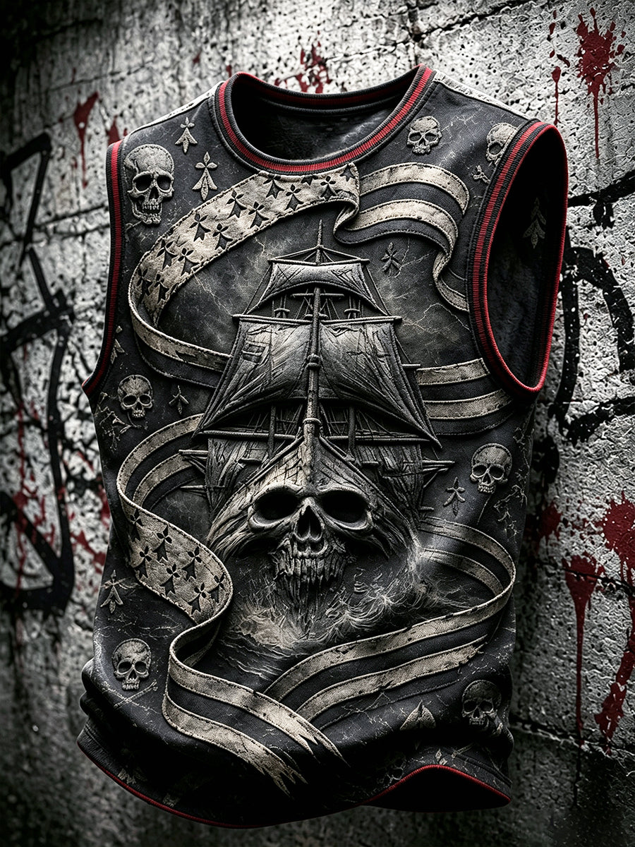 Men’s Black French Brittany Saint-Malo Pirate Festival Print Vest