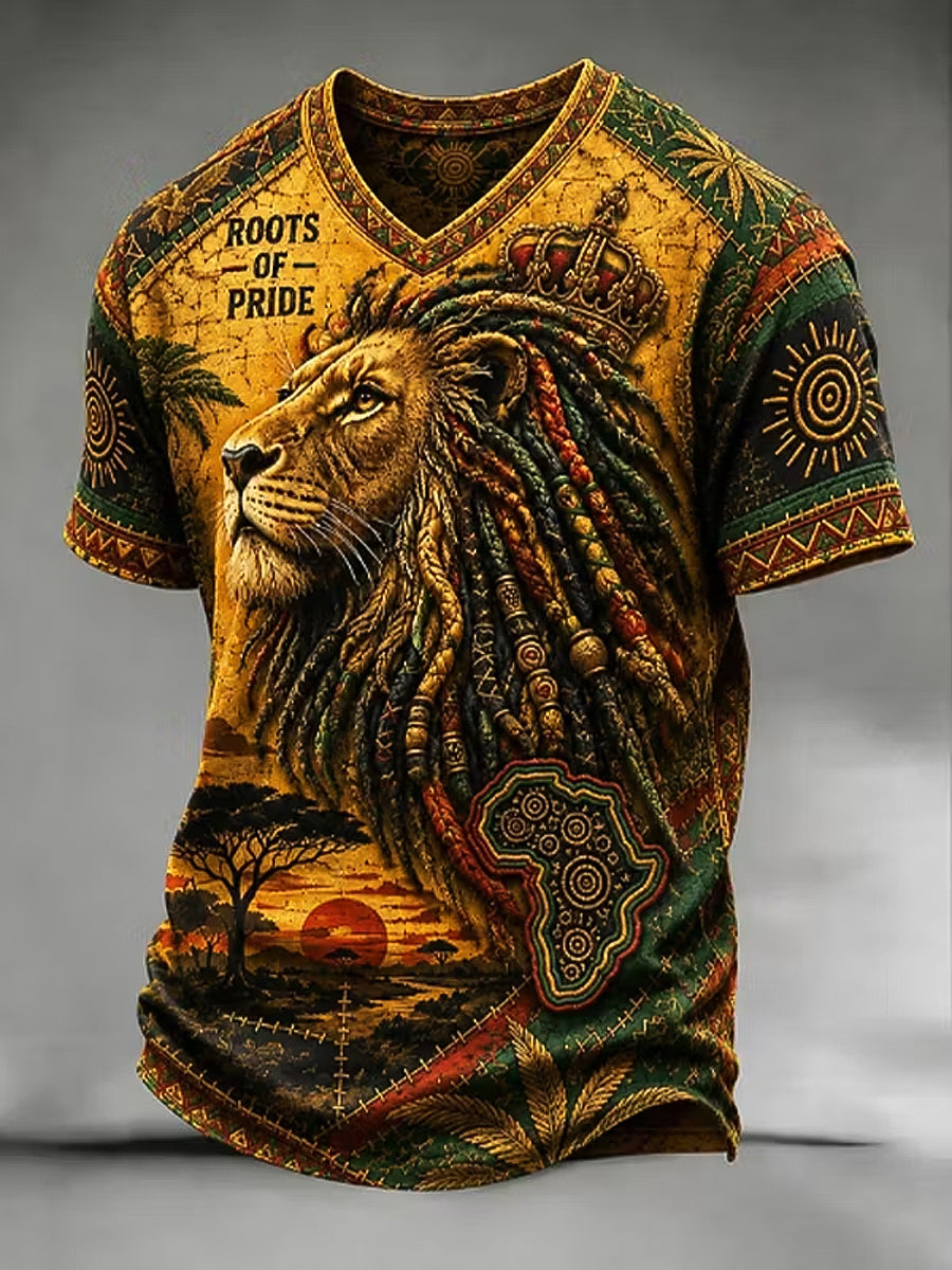 Retro Reggae Lion Art Ethnic-Style T-Shirt