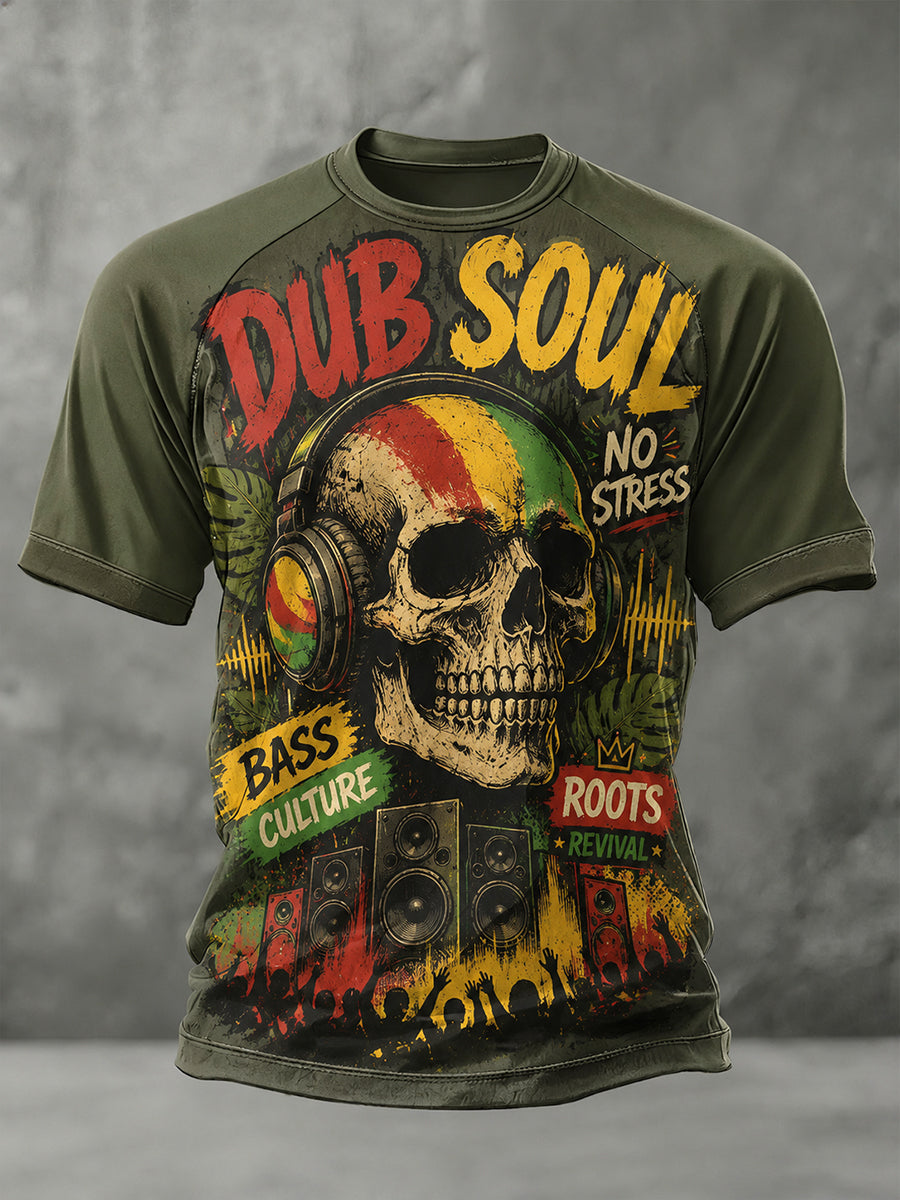 Men's Raglan-Sleeve T-Shirt With Reggae-Inspired Print