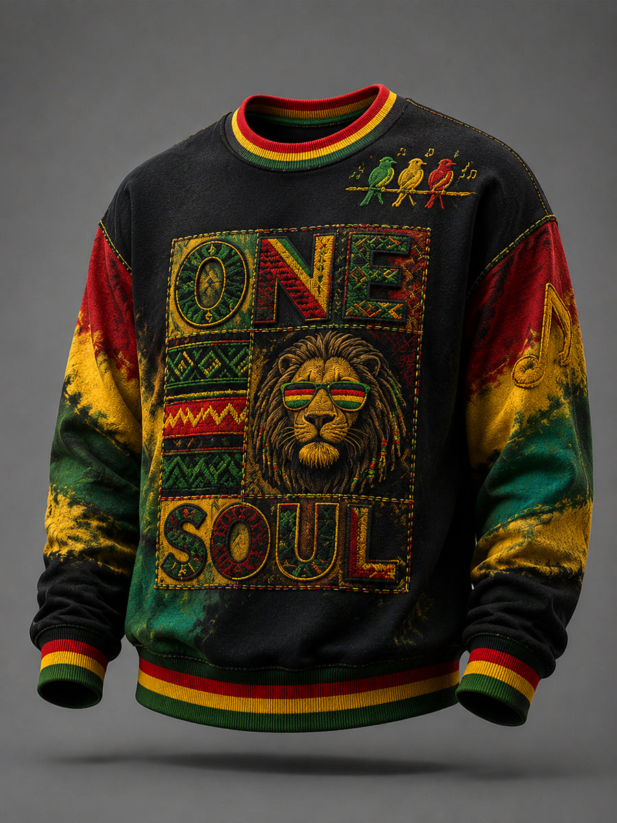 Retro Reggae-Inspired Patchwork Casual Sweatshirt