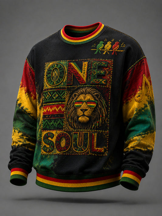 Retro Reggae-Inspired Patchwork Casual Sweatshirt