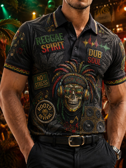 Men's Short-Sleeve Polo Shirt With Reggae-Inspired Print