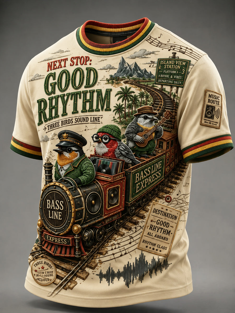 Retro Reggae “Little Bird Train” Casual T-Shirt