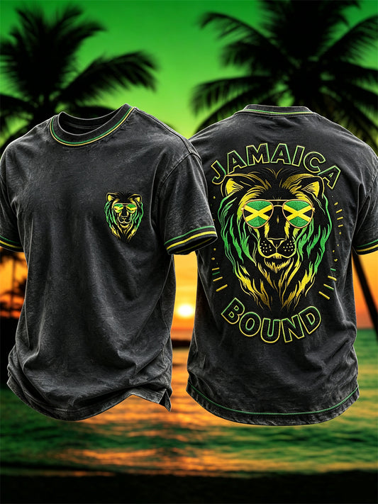 Men's Jamaica Bound Lion with Sunglasses Print Jamaica Vacation short sleeves t-shirt