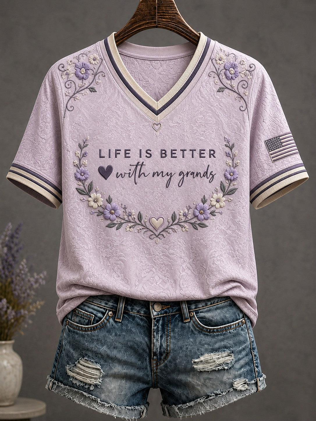 Women's Life Is Better With My Grands Printed V-neck T-shirt