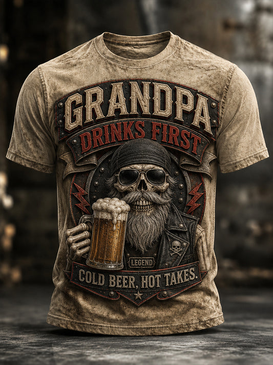 Men's Funny Vintage Skull Graphic T-shirt Gift For Grandpa