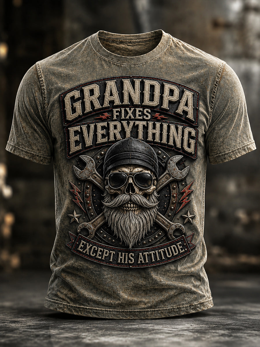 Men's Funny Vintage Skull Graphic T-shirt Gift For Grandpa