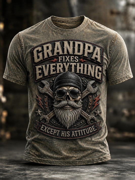Men's Funny Vintage Skull Graphic T-shirt Gift For Grandpa