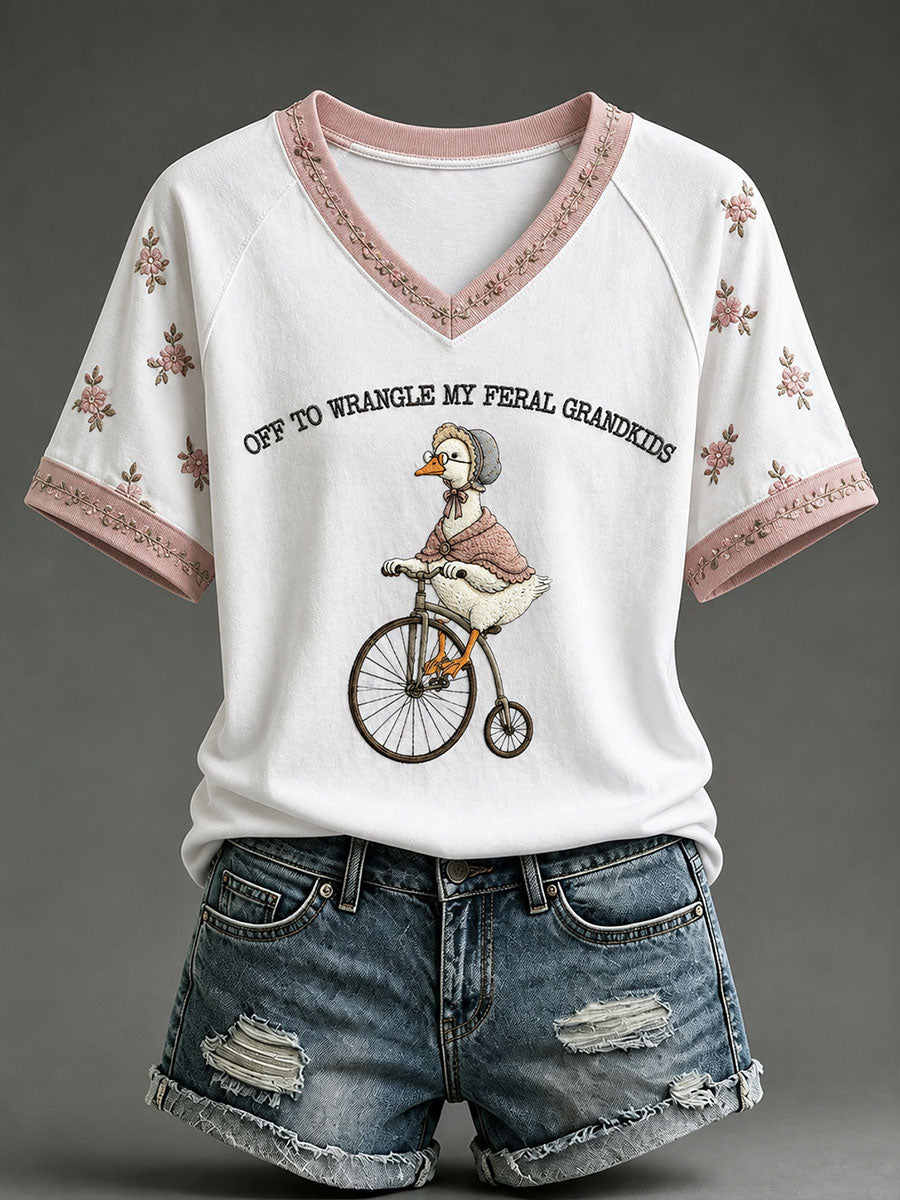 Women's Off To Wrangle My Feral Grandkinds V-neck T-shirt