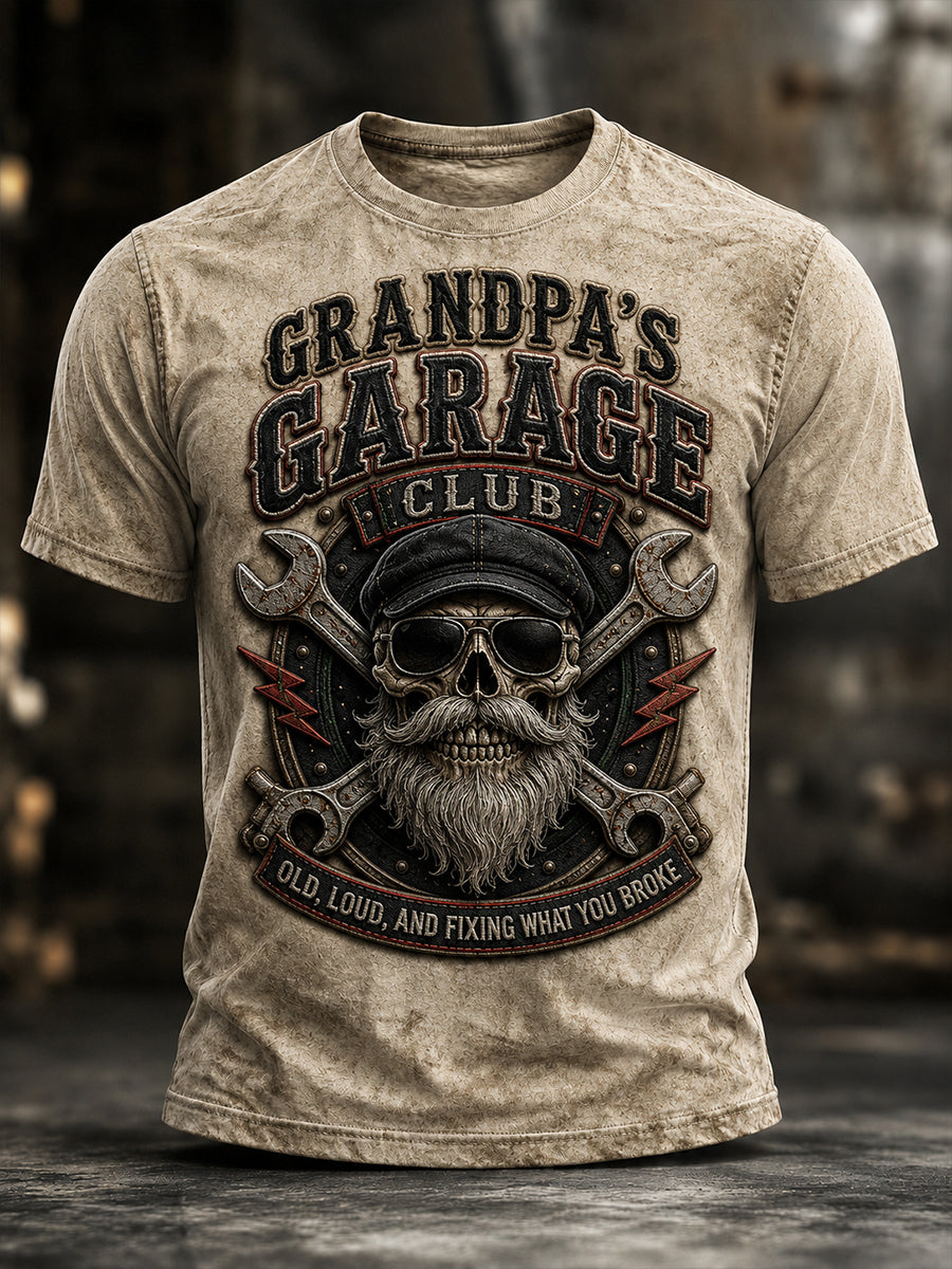 Men's Funny Vintage Skull Graphic T-shirt Gift For Grandpa