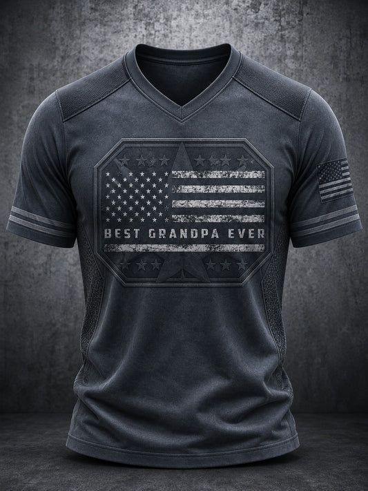 Men's Best Grandpa Ever Printed V-neck T-shirt