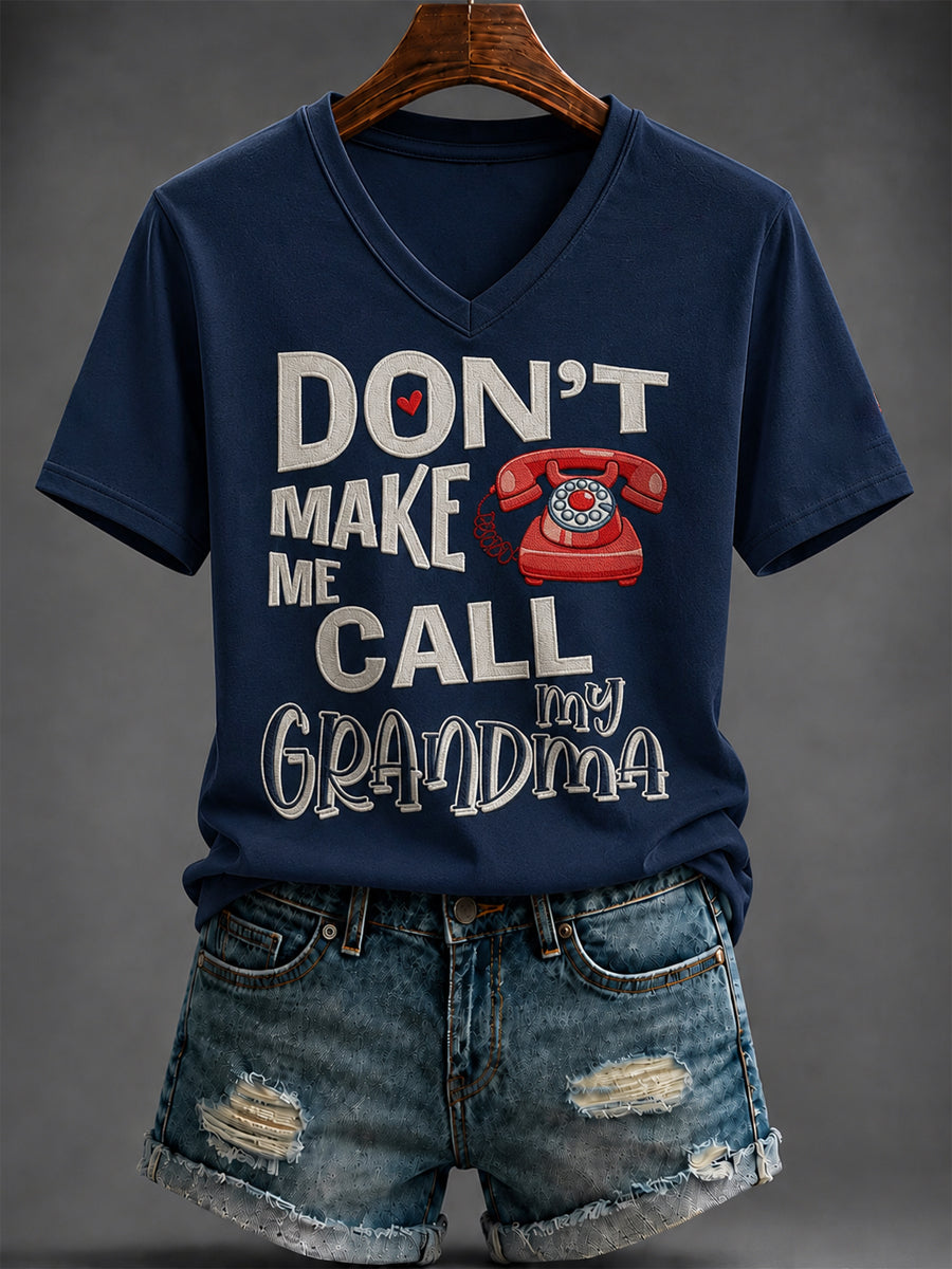 Women's Grandparents' Day Printed V-neck T-shirt