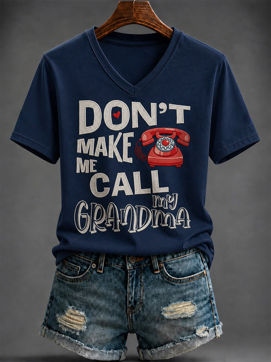 Women's Grandparents' Day Printed V-neck T-shirt