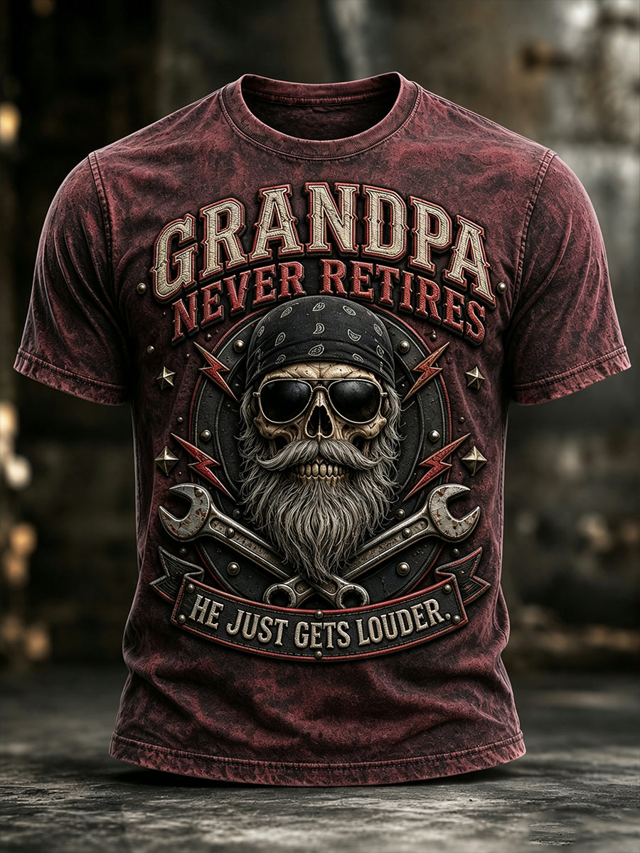 Men's Funny Vintage Skull Graphic T-shirt Gift For Grandpa