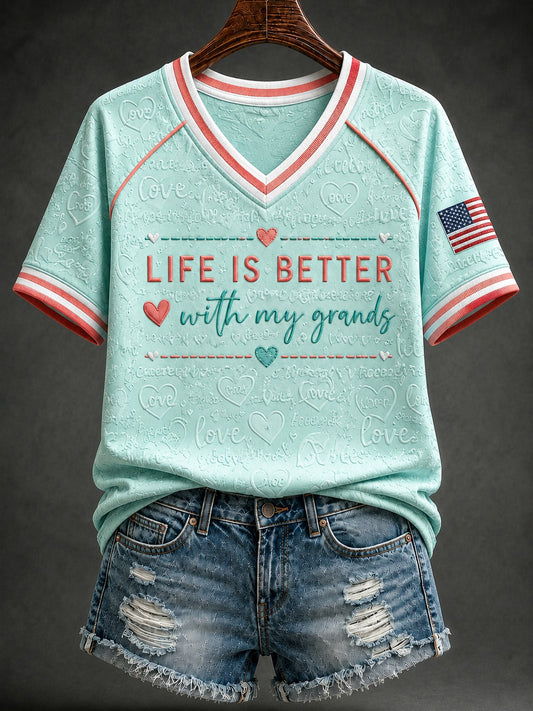 Women's Life Is Better With My Grands Printed V-neck T-shirt