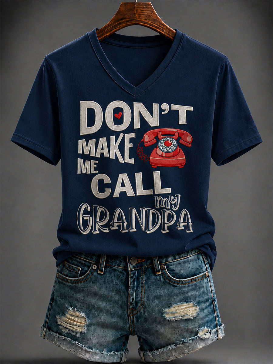 Women's Grandparents' Day Printed V-neck T-shirt