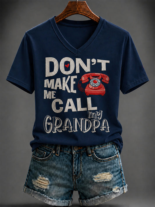 Women's Grandparents' Day Printed V-neck T-shirt