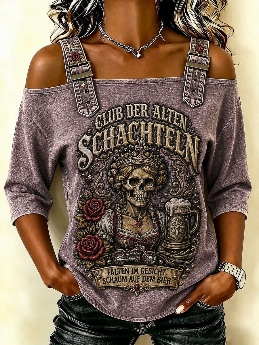 Women's Funny Oktoberfest Print Beer Lover 3/4 sleeve T-shirt
