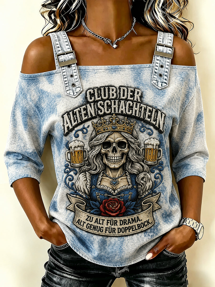 Women's Funny Oktoberfest Print Beer Lover 3/4 sleeve T-shirt